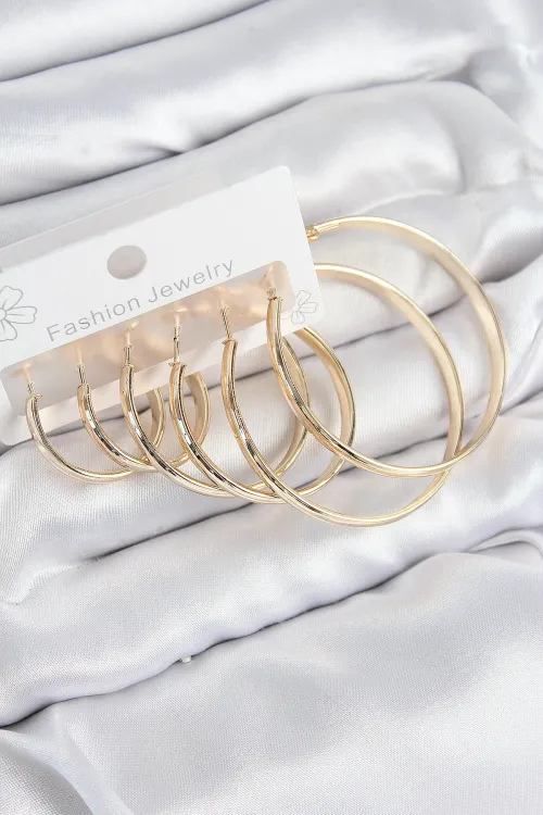 ietaks™ Pirinç Halka Model Gold Renk Kadın Set Küpe