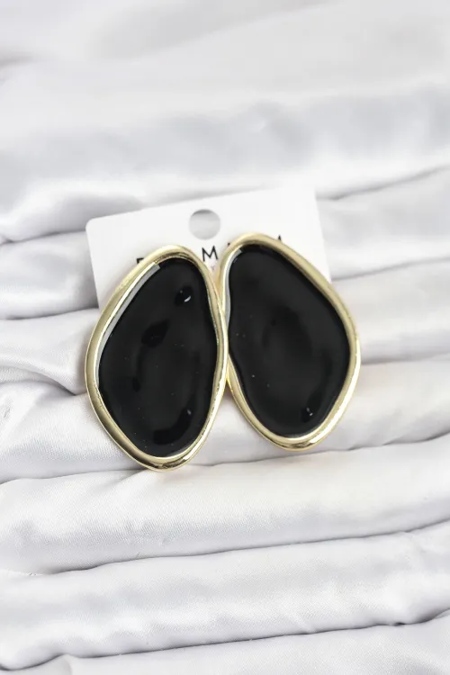 ietaks™ Pirinç Siyah Mineli Damla Model Vintage Plaka Kadın Küpe