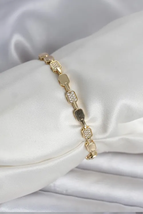 ietaks™ Pirinç Zirkon Taşlı Gold Renk Kadın Bileklik