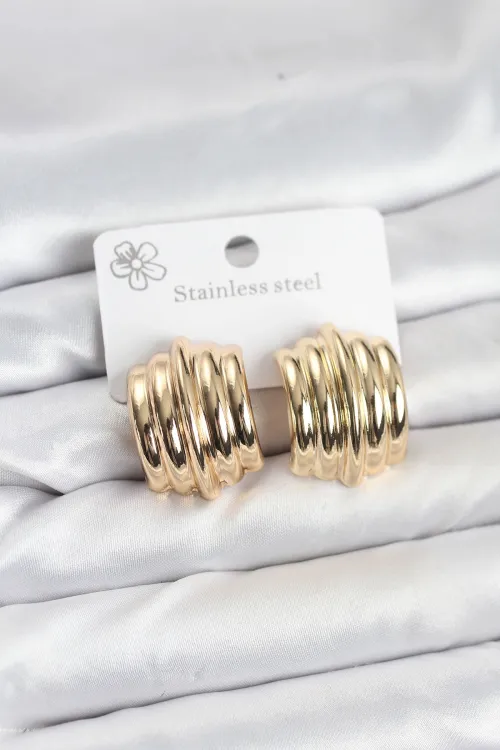 ietaks™ Vintage Model 316L Çelik Gold Renk Kadın Küpe