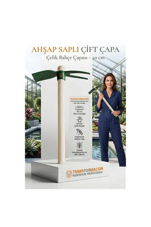 İki Dilli  Ahşap Saplı Çatal Çapa, 2si 1 Arada Çelik El Çapası, Bahçe Toprak Havalandırma Ot Sökme Aleti