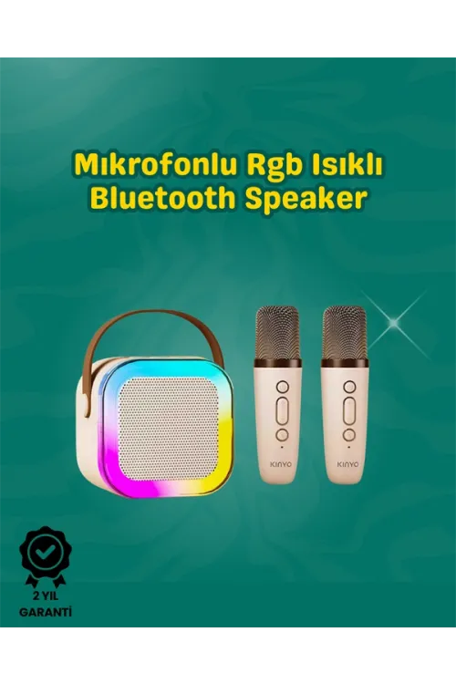 İki Mikrofonlu Renkli Led Işıklı Karaoke Cihazı