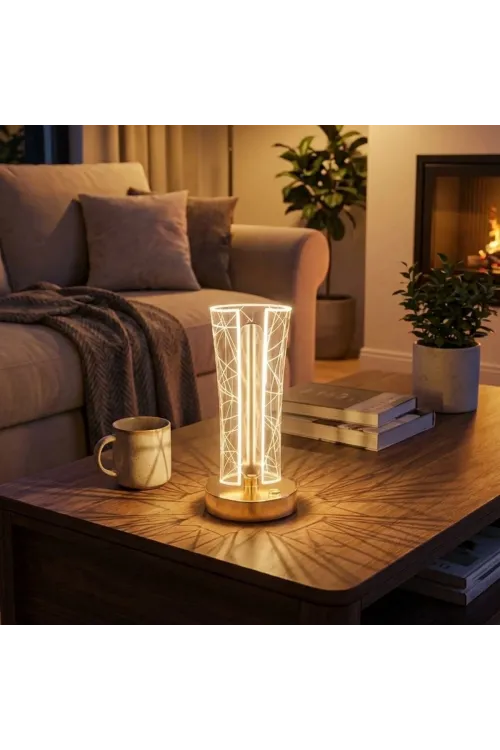 İki Yandan Kavisli Silindirik Geometrik Çizgi Model kristal Led Masa Lambası – Dokunmatik, 3 Renk Işık Modlu, Şarjlı Dekoratif Gece Lambası