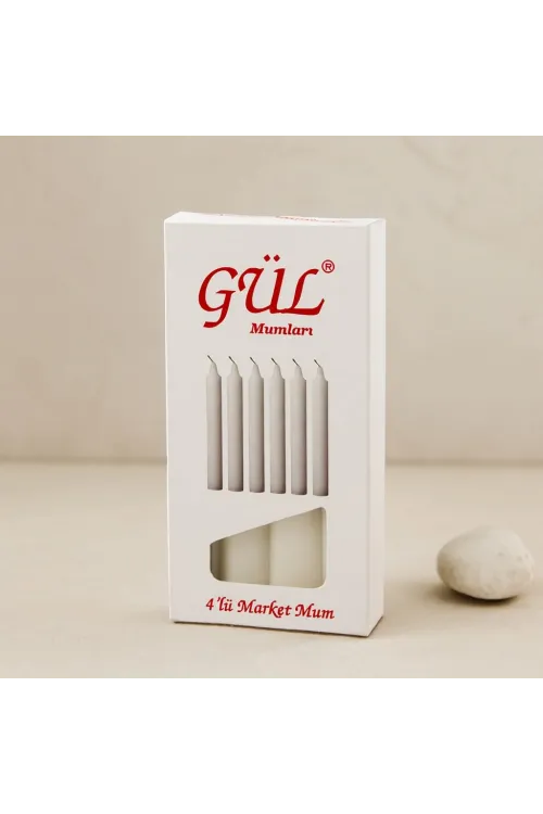İnce Gül Mum 12 cm 4lü Beyaz