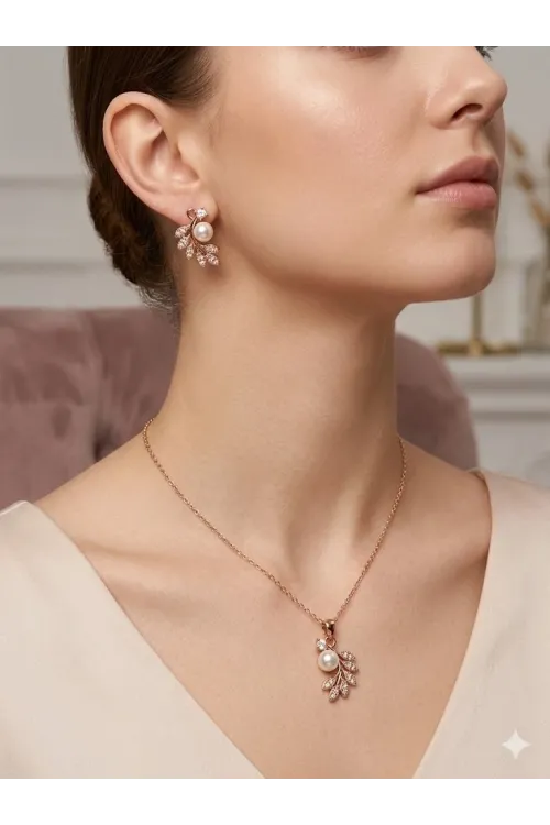 İnci Detaylı Yaprak Tasarımlı Set - Set0029