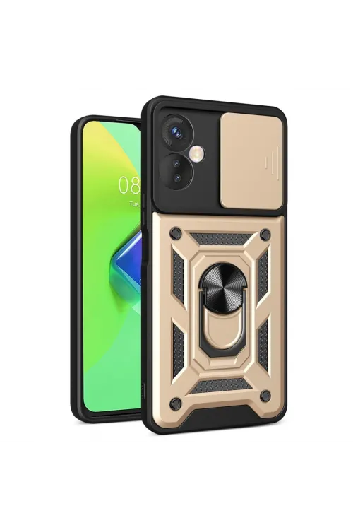 İnfinix Hot 30 4g Kılıf Pars Lens Yüzüklü Silikon - Gold