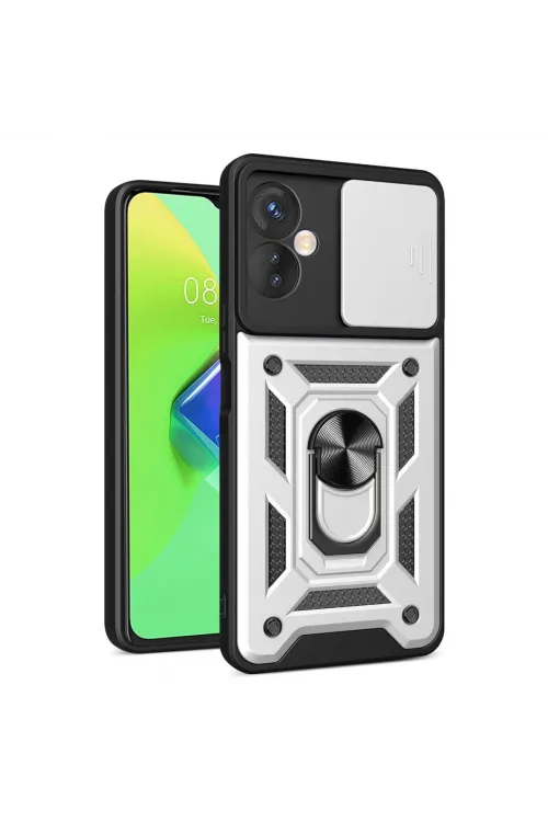 İnfinix Hot 30 4g Kılıf Pars Lens Yüzüklü Silikon - Gümüş