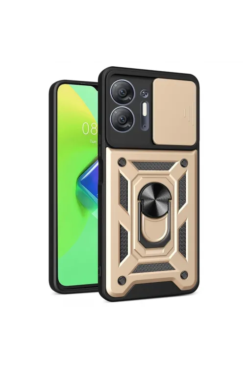 İnfinix Hot 30 5g Kılıf Pars Lens Yüzüklü Silikon - Gold