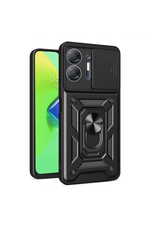 İnfinix Hot 30 5g Kılıf Pars Lens Yüzüklü Silikon - Siyah