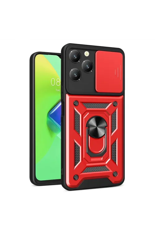 İnfinix Hot 40 Pro Kılıf Pars Lens Yüzüklü Silikon - Kırmızı