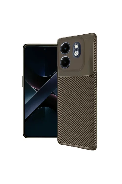 İnfinix Smart 9 Kılıf Auto Focus Karbon Kapak - Kahverengi