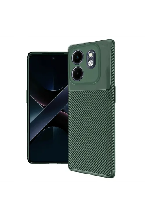 İnfinix Smart 9 Kılıf Auto Focus Karbon Kapak - Koyu Yeşil