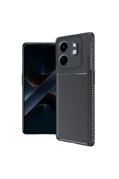 İnfinix Smart 9 Kılıf Auto Focus Karbon Kapak - Siyah