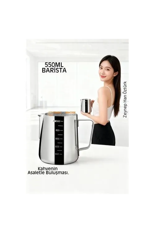 İnox 550ml Barista Süt Sürahisi - Süt Köpürtme Potu -  Paslanmaz Çelik