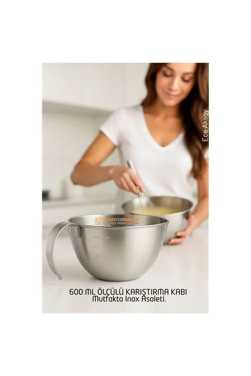 Inox Çelik Profesyonel Ölçülü arıştırma Kabı -600 ml Sos & Hazırlık Şefi Serisi