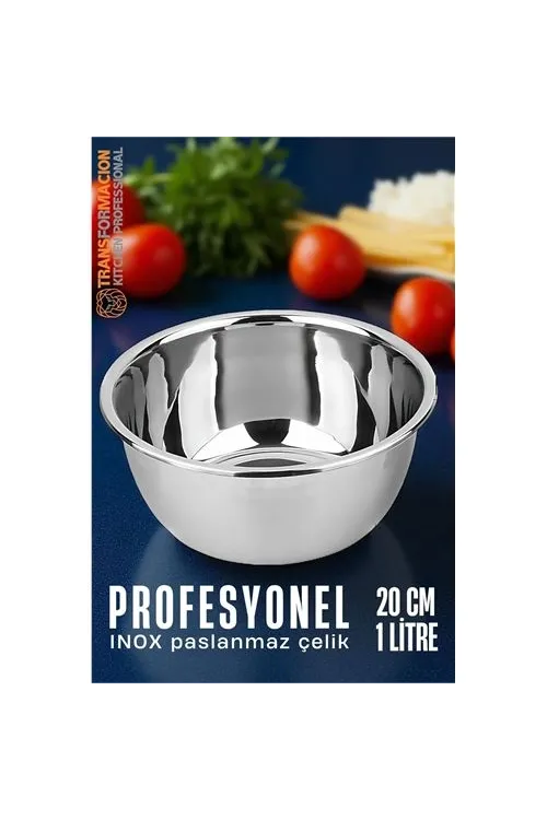 Inox Kase  - 20 Cm 1 Litre Karıştırma Kabı Profesyonel 304 Paslanmaz Çelik 721835