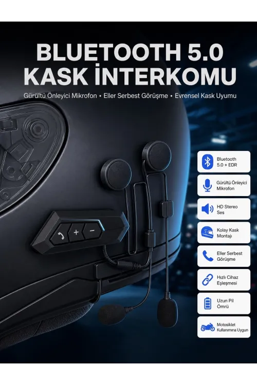 Intercom Bluetooth Kask Kulaklık Motosiklet Kulaklık 5.0 Bluetooth