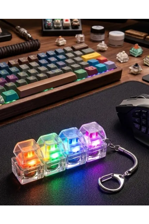 Işıklı Mekanik Tuş Anahtarlık Klik Sesli Stres Oyuncağı Fidget