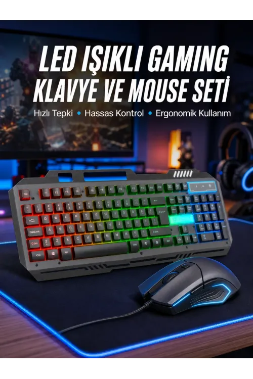 Işıklı Oyuncu Q Klavye Mouse Seti Siyah Gaming Oyuncu Klavye Yeni Nesil