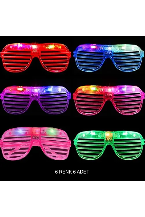 Işıklı Panjur Şeritli Led Parti Gözlüğü 6 Renk 6’lı Set