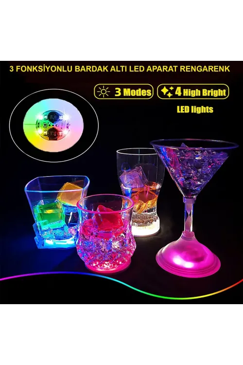 Işıklı Yapışkanlı Bardak Altı Aparatı Ledli 3 Modlu 6 Cm Çap 1 Adet