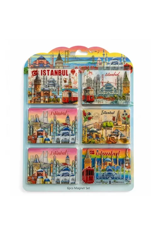 İstanbul Temalı Ahşap Buzdolapı Süsü Magnet 6Lı Set
