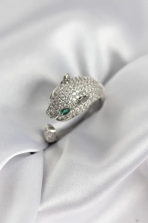 Jaguar Model Gümüş Renk Zirkon Taşlı Kadın Yüzük