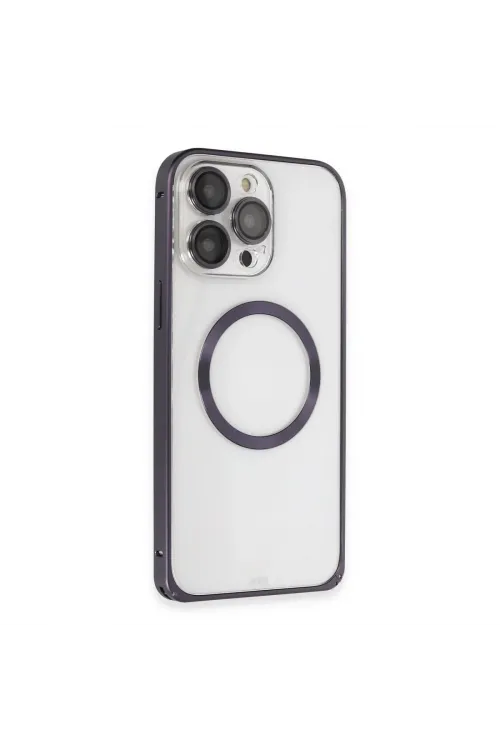 Joko Apple İphone 14 Pro Kılıf Metal Bumper Magneticsafe Kapak - Derin Mor