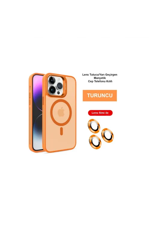 Joko Apple İphone 14 Pro Max Kılıf Flet Lens Magsafe Kapak - Turuncu