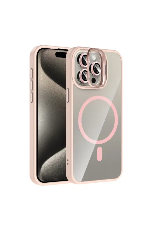 Joko Apple İphone 14 Pro Max Remim Lensli Magsafe Standlı Kapak - Pembe