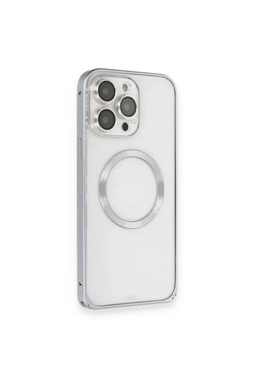Joko Apple İphone 15 Pro Max Kılıf Metal Bumper Magneticsafe Kapak - Gri