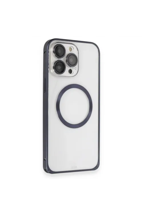 Joko Apple İphone 15 Pro Max Kılıf Metal Bumper Magneticsafe Kapak - Lacivert