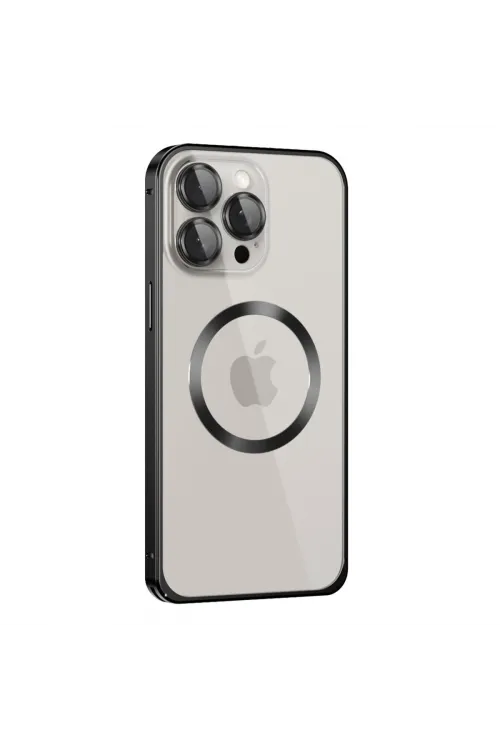 Joko Apple İphone 15 Pro Max Kılıf Metal Bumper Magneticsafe Kapak - Siyah
