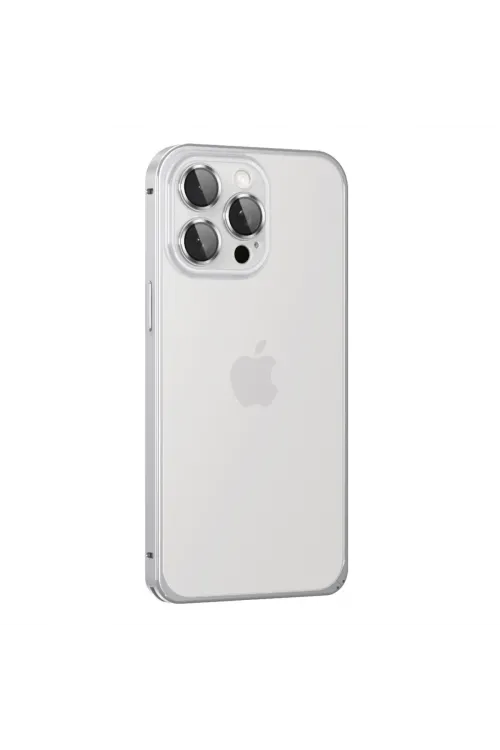 Joko Apple İphone 15 Pro Max Metal Bumper Mat Kapak - Gümüş