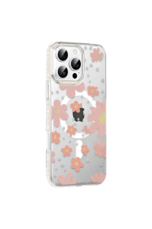 Joko Apple İphone 16 Pro Floral Magsafe Kapak - Pembe