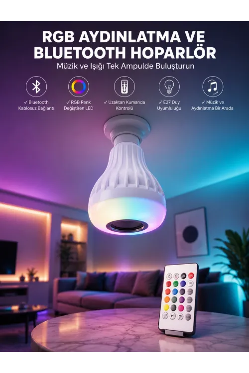 Kablosuz Bluetooth Hoparlör Led Lamba