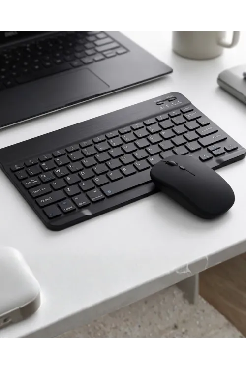 Kablosuz Bluetooth Klavye Mouse Seti Wireless Sessiz İnce Tasarım Çoklu Uyumlu
