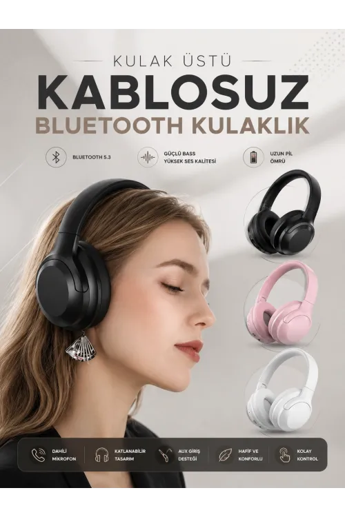 Kablosuz Bluetooth Kulaklık Anc/enc Destekli Kulak Üstü Yüksek Ses Kaliteli