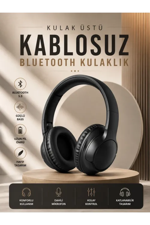 Kablosuz Bluetooth Kulaklık Kulak Üstü Mikrofonlu 5.0 Bluetooth Anc Özelliği