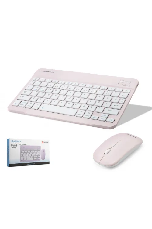 Kablosuz Bluetooth Smart Klavye Mouse Seti Şarjlı 1600 Dpi Pembe HDX2508P