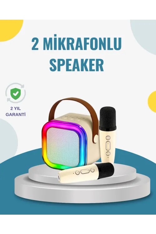 Kablosuz Karaoke Hoparlör – Çift Mikrofon Ve Led Işıklı