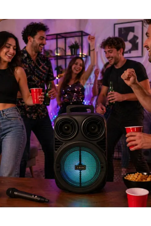 Kablosuz Karaoke Hoparlör Mikrofonlu Rgb Işıklı 6.5 İnç Bluetooth Speaker Taşınabilir