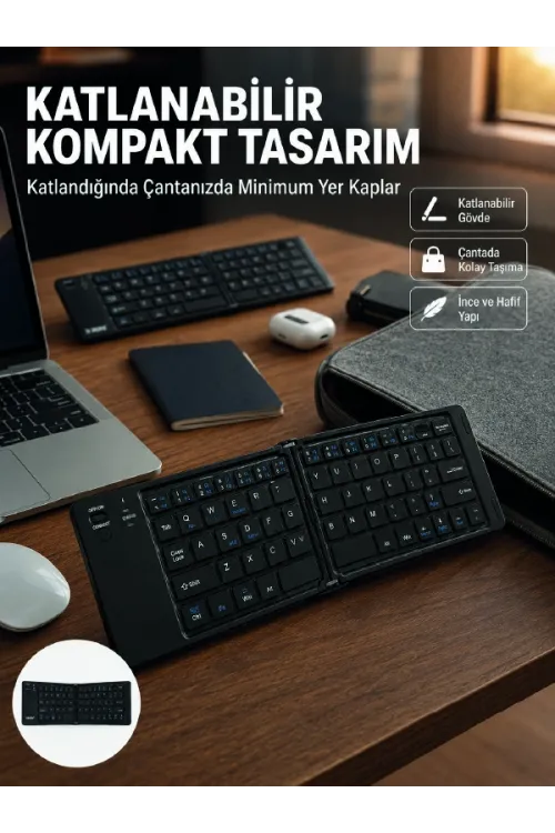 Kablosuz Katlanabilir Bluetooth Klavye Telefon Tablet Bilgisayar Uyumlu