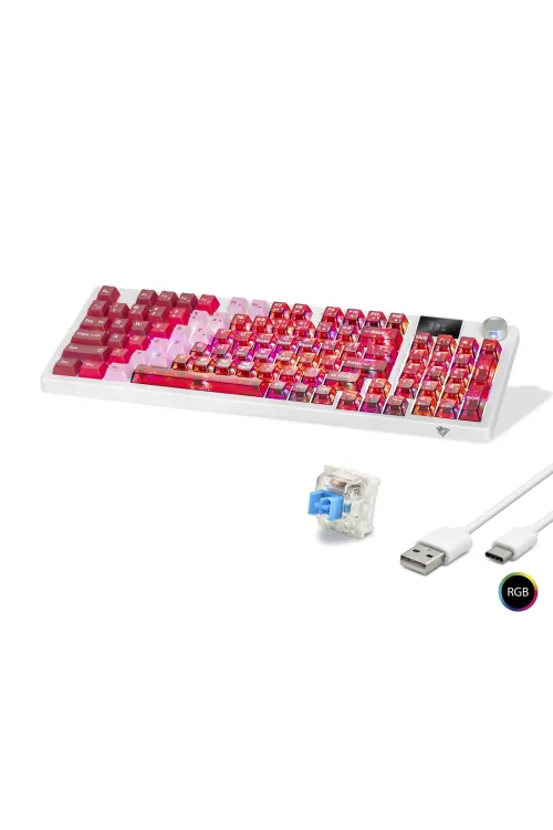 Kablosuz Mekanik Gaming Klavye Rgb Blue Switch 95 Tuş - Kırmızı Beyaz MF1705R