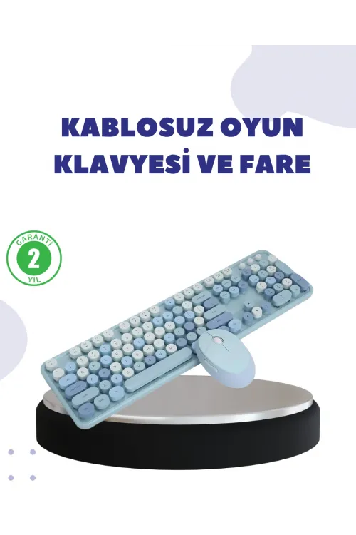 Kablosuz Retro Klavye Ve Mouse Seti – 104 Tuşlu, Sessiz Yazım
