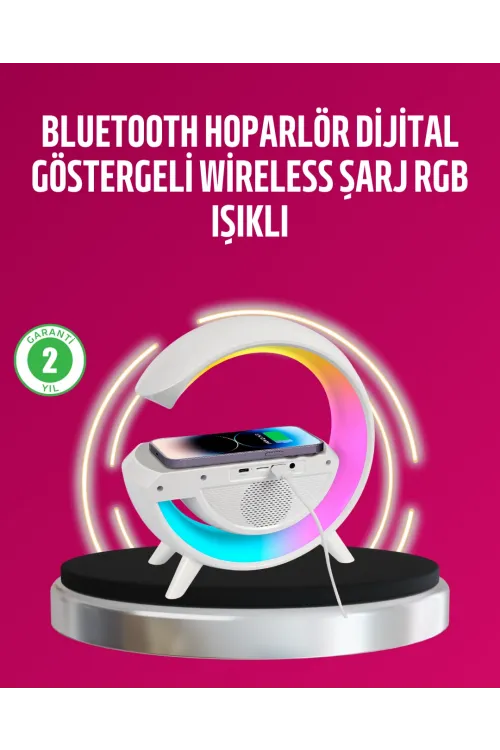 Kablosuz Şarjlı Led Masa Lambası Çalar Saat Ve Beyaz Gürültü Özellikli