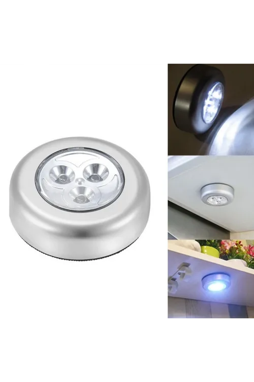 Kablosuz Spot Pilli Dokunmatik Led Lamba 3 Ledli Dolap Lambası