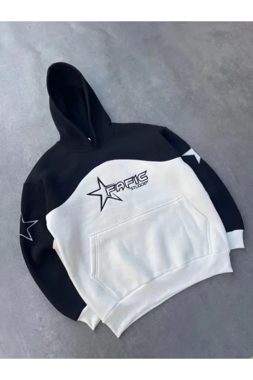 Kadın 3 İplik Pamuklu Parçalı Nakış İşlemelı Kapüşonlu SweatShirt Hoodie - Siyah
