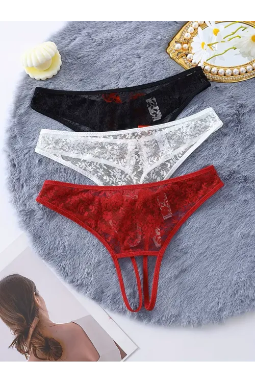 Kadın 3lü Seksi Ağ Bölgesi Açık Dantelli Tanga Seti TG270055