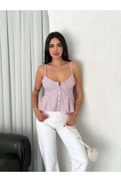 Kadın Askılı Dekolte deraylı crop - Kırmızı
